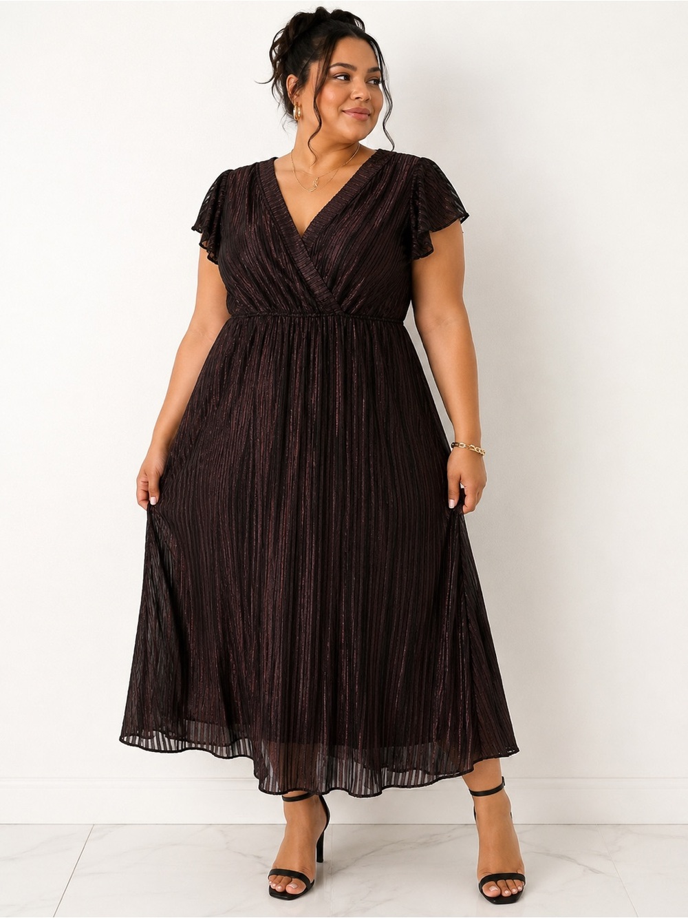 ModCloth Black Metallic Pleated Maxi Dress 3X